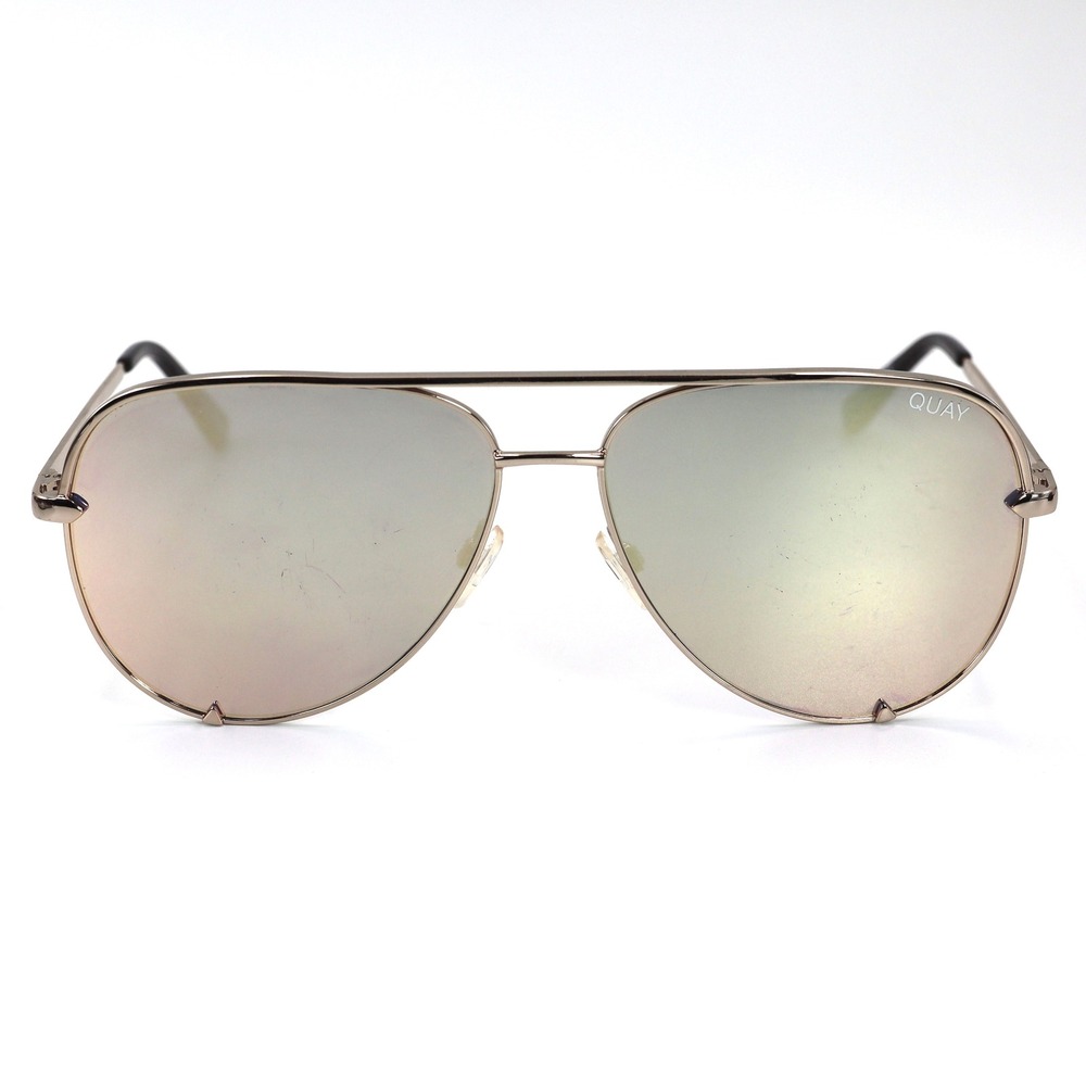 Quay High Key Sunglasses Womens Gold Pink Mirrored Aviator Desi Perkins